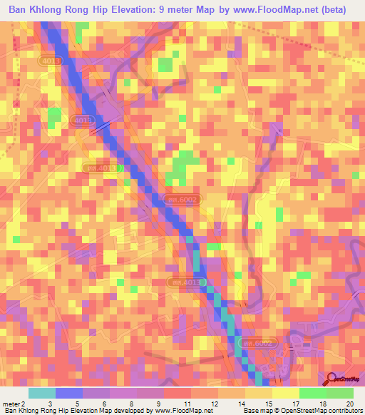 Ban Khlong Rong Hip,Thailand Elevation Map