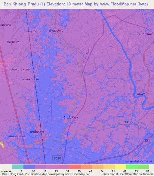 Ban Khlong Pradu (1),Thailand Elevation Map