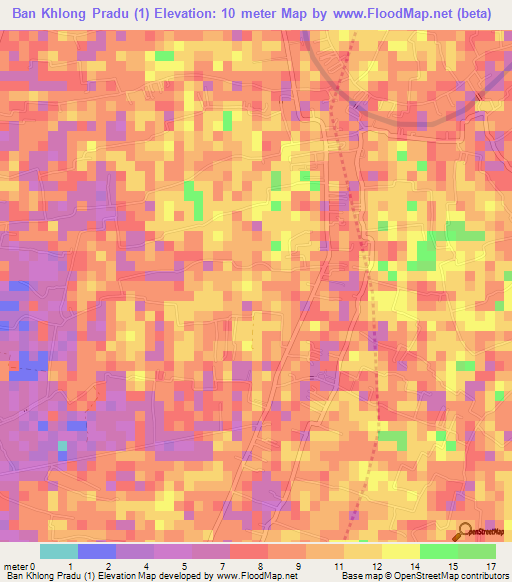 Ban Khlong Pradu (1),Thailand Elevation Map