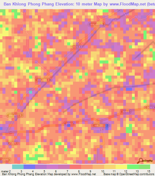 Ban Khlong Phong Phang,Thailand Elevation Map