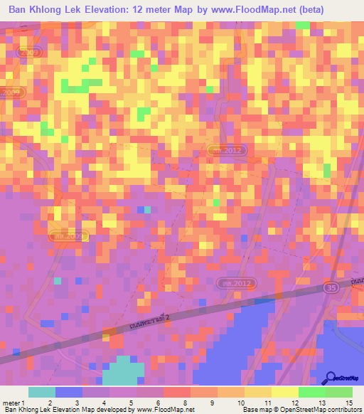 Ban Khlong Lek,Thailand Elevation Map