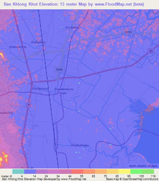 Ban Khlong Khot,Thailand Elevation Map