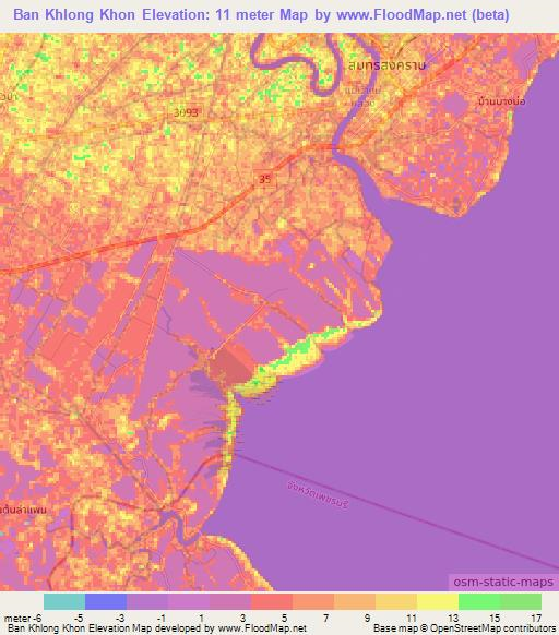 Ban Khlong Khon,Thailand Elevation Map