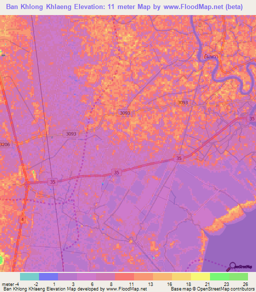 Ban Khlong Khlaeng,Thailand Elevation Map