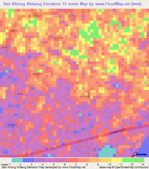 Ban Khlong Khlaeng,Thailand Elevation Map