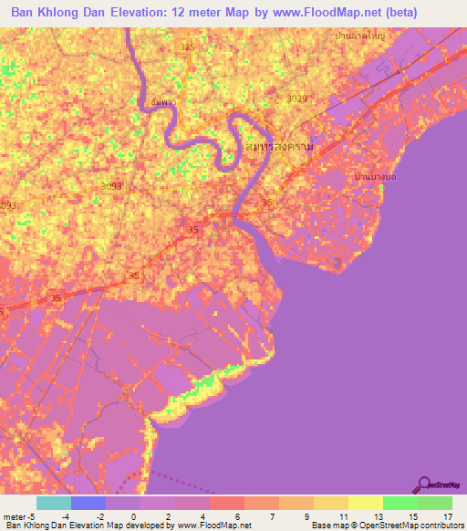 Ban Khlong Dan,Thailand Elevation Map