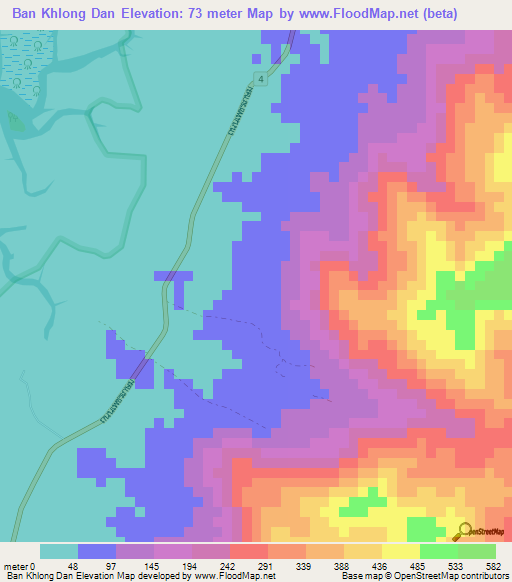 Ban Khlong Dan,Thailand Elevation Map