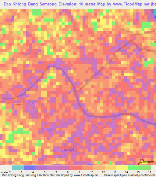 Ban Khlong Bang Samrong,Thailand Elevation Map