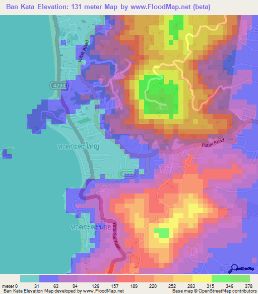 Ban Kata,Thailand Elevation Map