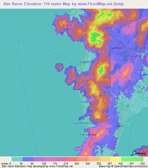 Ban Karon,Thailand Elevation Map