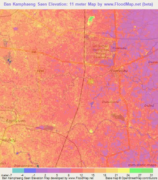 Ban Kamphaeng Saen,Thailand Elevation Map