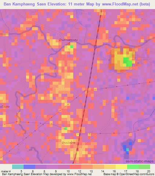 Ban Kamphaeng Saen,Thailand Elevation Map