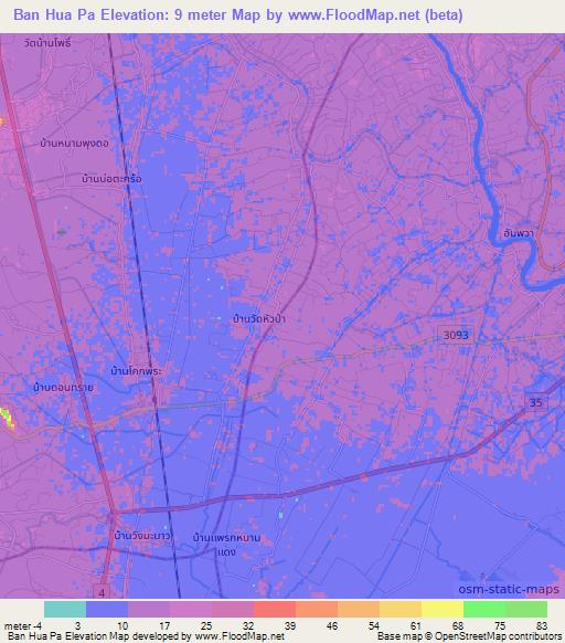 Ban Hua Pa,Thailand Elevation Map