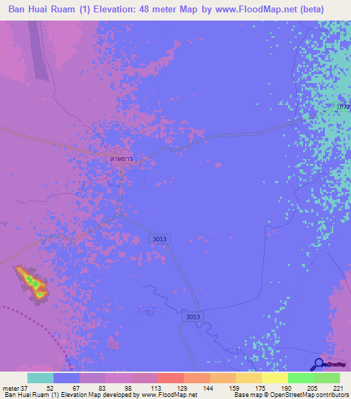 Ban Huai Ruam (1),Thailand Elevation Map