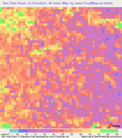 Ban Huai Ruam (1),Thailand Elevation Map