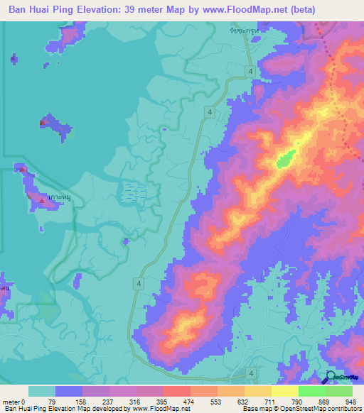 Ban Huai Ping,Thailand Elevation Map