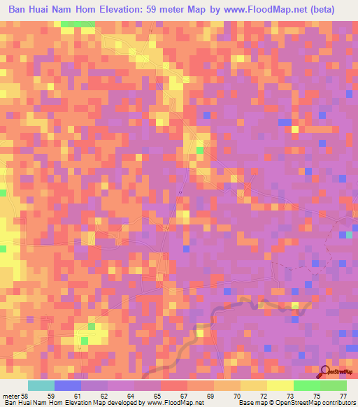 Ban Huai Nam Hom,Thailand Elevation Map