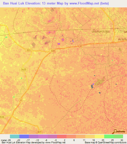 Ban Huai Luk,Thailand Elevation Map