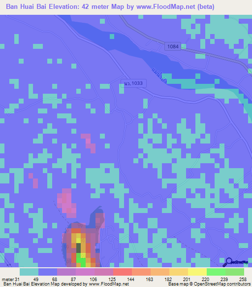 Ban Huai Bai,Thailand Elevation Map