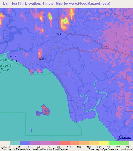 Ban Hua Hin,Thailand Elevation Map