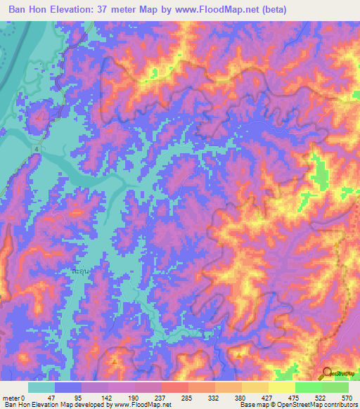 Ban Hon,Thailand Elevation Map