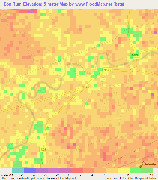 Don Tum,Thailand Elevation Map