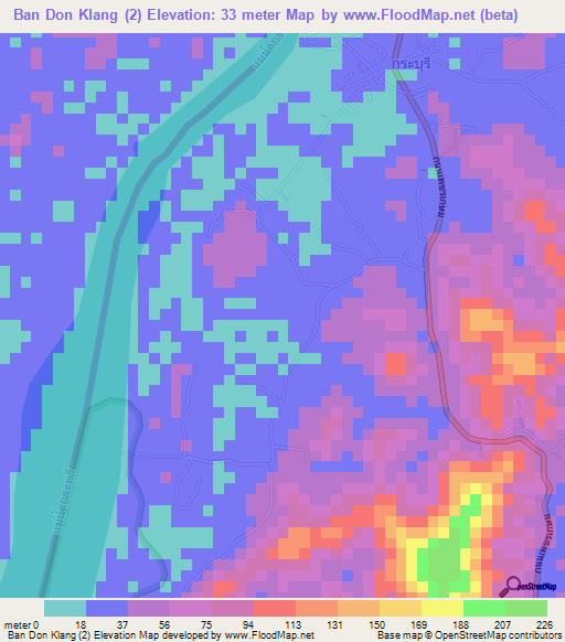 Ban Don Klang (2),Thailand Elevation Map