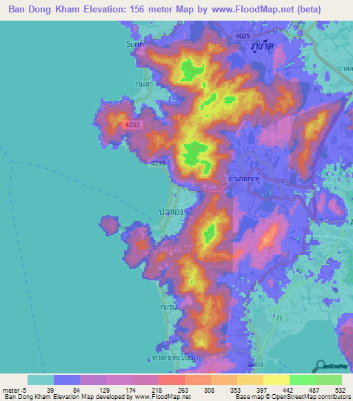 Ban Dong Kham,Thailand Elevation Map