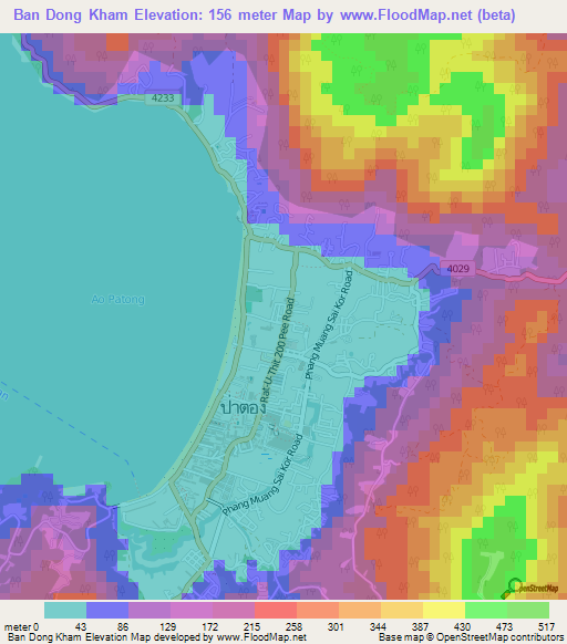 Ban Dong Kham,Thailand Elevation Map