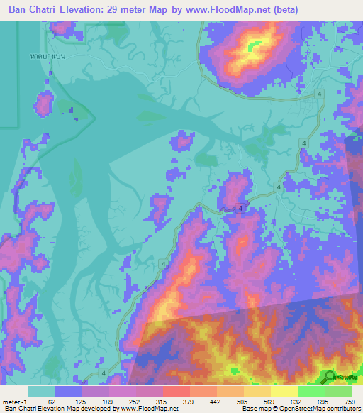 Ban Chatri,Thailand Elevation Map