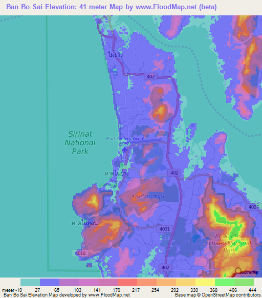 Ban Bo Sai,Thailand Elevation Map