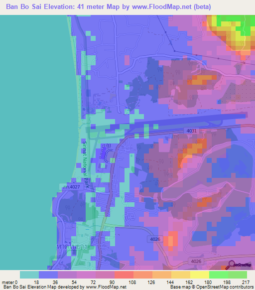Ban Bo Sai,Thailand Elevation Map