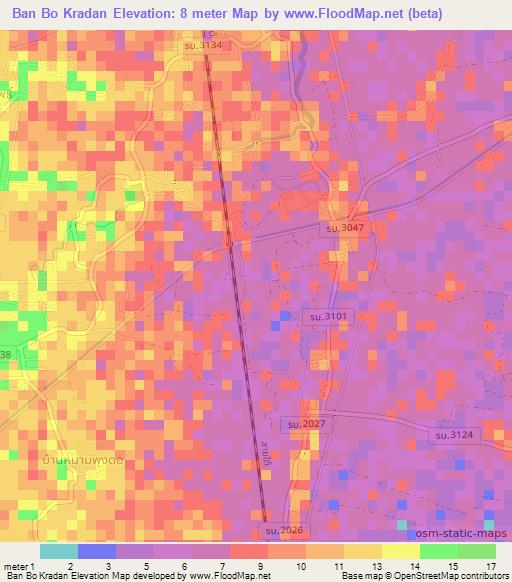 Ban Bo Kradan,Thailand Elevation Map