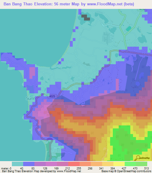 Ban Bang Thao,Thailand Elevation Map