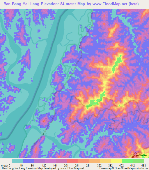 Ban Bang Yai Lang,Thailand Elevation Map