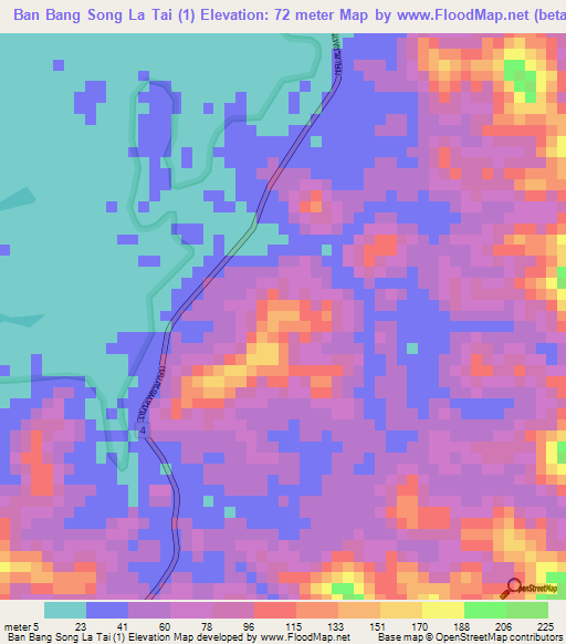 Ban Bang Song La Tai (1),Thailand Elevation Map