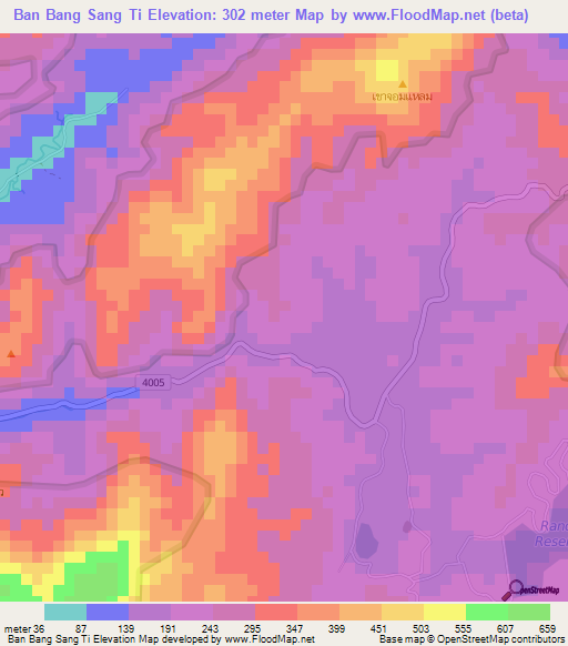 Ban Bang Sang Ti,Thailand Elevation Map