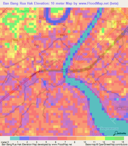 Ban Bang Rua Hak,Thailand Elevation Map