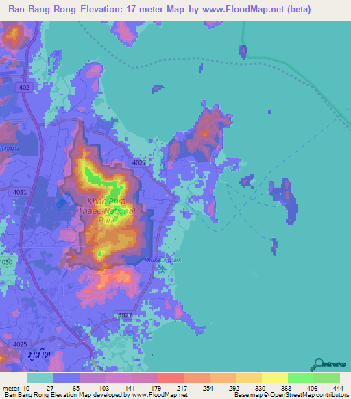 Ban Bang Rong,Thailand Elevation Map