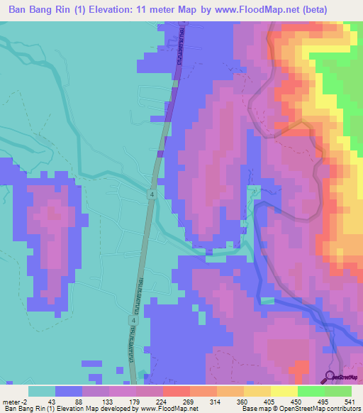 Ban Bang Rin (1),Thailand Elevation Map