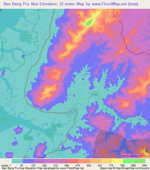 Ban Bang Pru Nua,Thailand Elevation Map