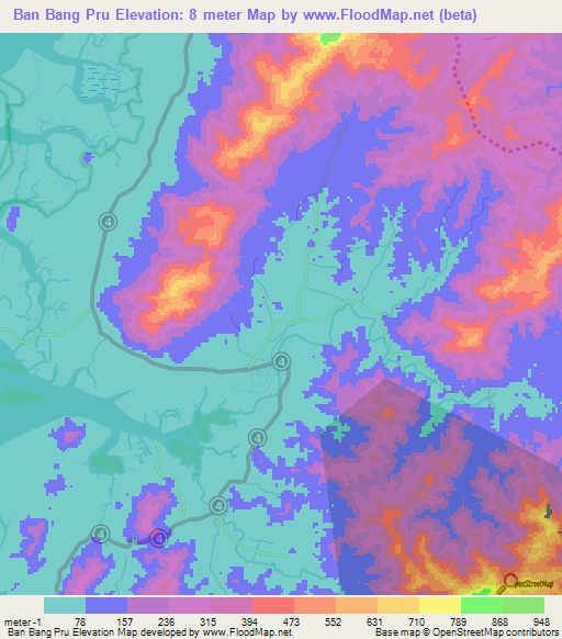 Ban Bang Pru,Thailand Elevation Map