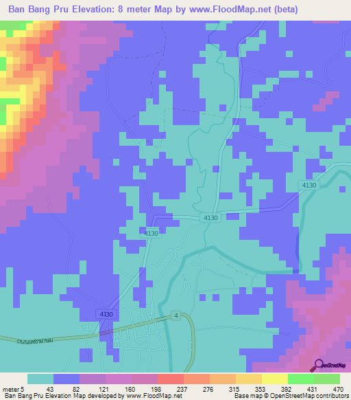 Ban Bang Pru,Thailand Elevation Map