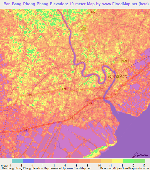 Ban Bang Phong Phang,Thailand Elevation Map
