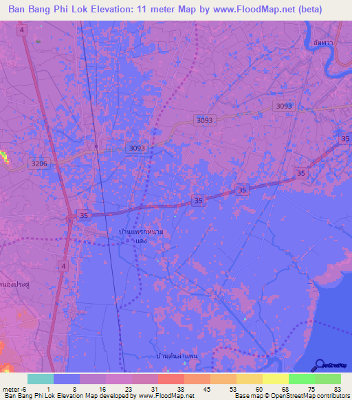 Ban Bang Phi Lok,Thailand Elevation Map