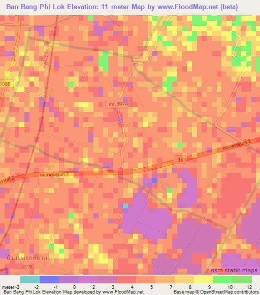 Ban Bang Phi Lok,Thailand Elevation Map