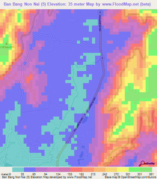 Ban Bang Non Nai (5),Thailand Elevation Map