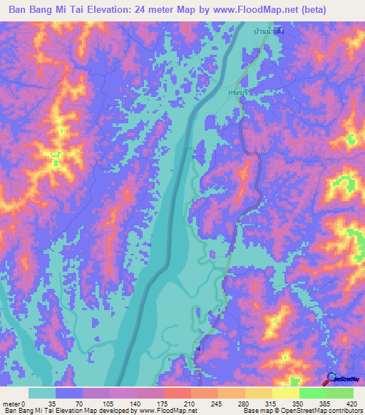 Ban Bang Mi Tai,Thailand Elevation Map