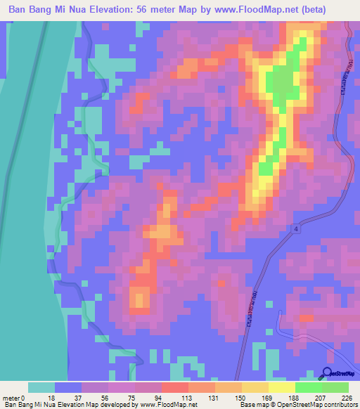 Ban Bang Mi Nua,Thailand Elevation Map