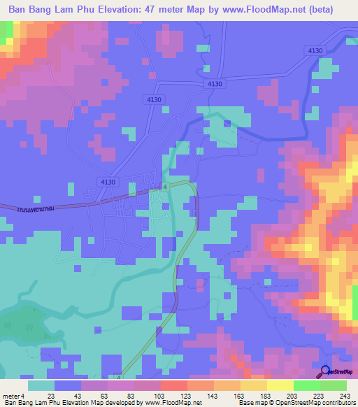 Ban Bang Lam Phu,Thailand Elevation Map